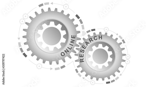 Online research concept. Abstract background with connected gears. Vector infographic illustration.