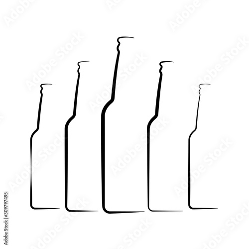 Options for half the contour of a beer bottle. For the design of the menu, logo, symbols of various drinks.