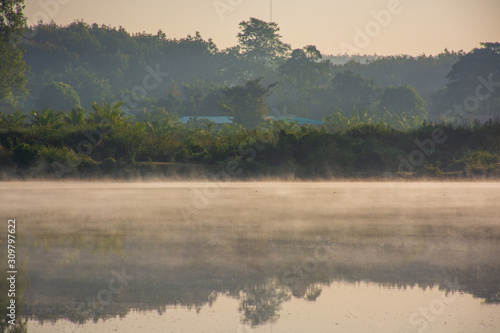 Scenic View Of Morning Lake Against Sky 