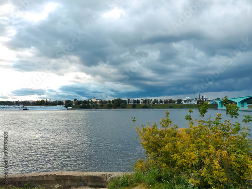 Autumn clouds over the great river Volga