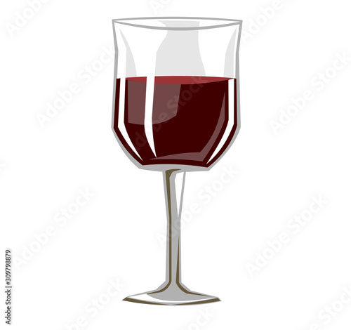 Glass of wine Vector. Red wine in a transparent glass. Isolated object on a white background. Cartoons flat style.
