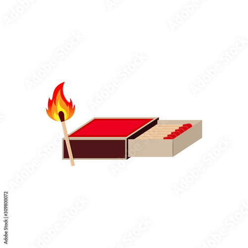 Matchbox icon. Lights a match on a matchbox. Vector illustration.