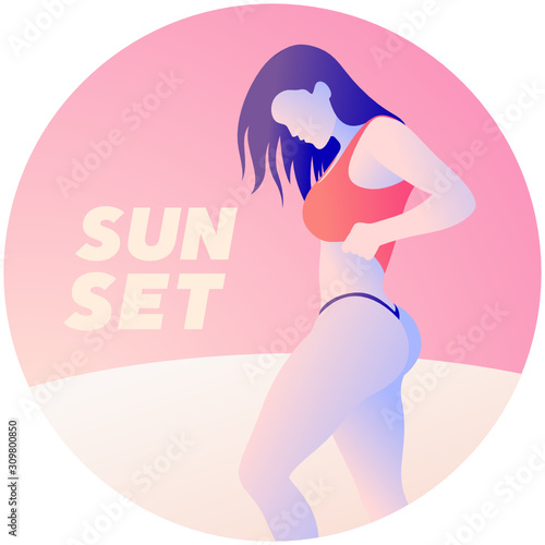 Sexy girl model in beautiful tiny underwear posing photoshoot At the sunset travel