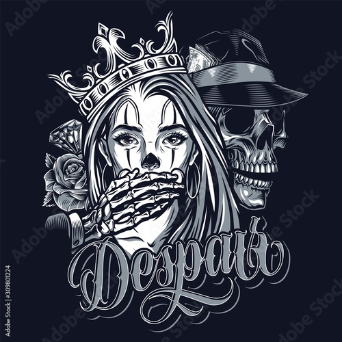 Vintage chicano style tattoo template