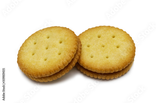 Biscuit sandwich cracker Cheese flavoured ,Cream and butter. Stack of crunchy delicious sweet meal and useful cookies. Isolated on white background.