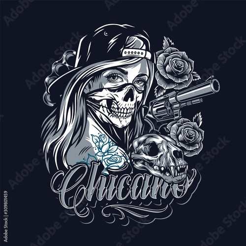 Vintage chicano style tattoo template