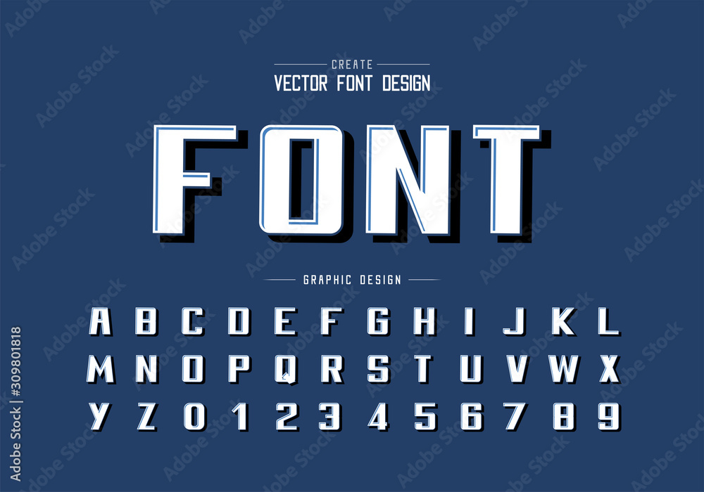 Bold Font and black shadow alphabet vector, Writing typeface and number design, Graphic text on background - obrazy, fototapety, plakaty 