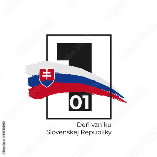 The Day of Establishment of the Slovak Republic (Slovak: Deň vzniku Slovenskej republiky) celebrated on 1 January. Celebration background watercolor ink brush Slovakia flag and numeral 1. Vector