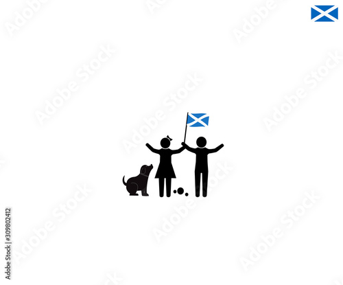 scottish children with national flag of scotland, future of scotland concept, sign symbol background, vector illustration. photo