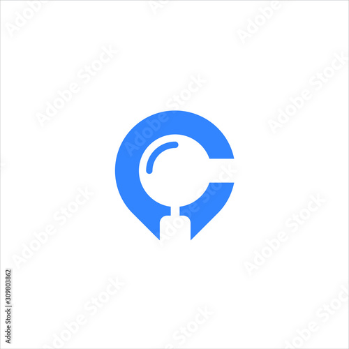 logo location, initial C, and logo magnifying glass