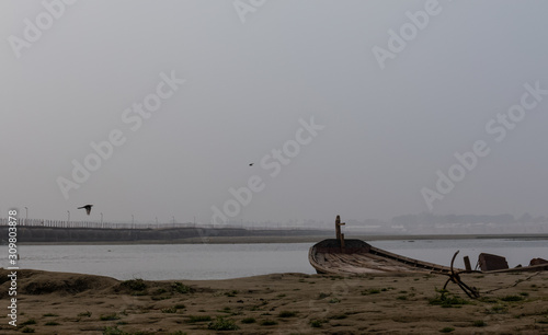 Indian woodmade boats at riverside 