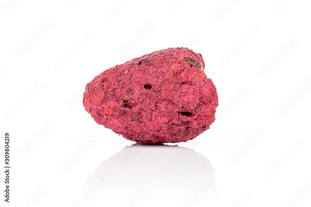 One whole dried raspberry isolated on white background One whole dried raspberry isolated on white background