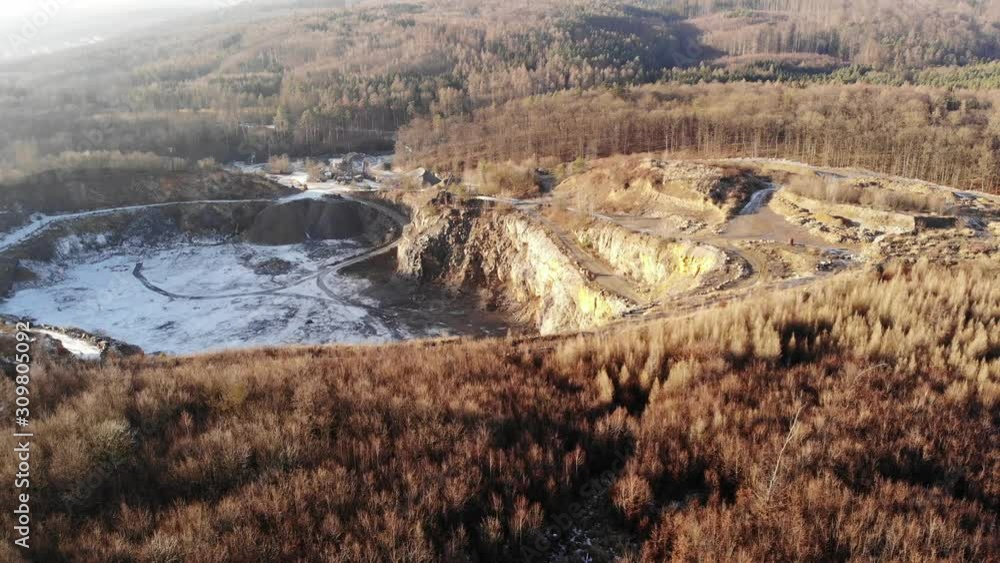Aerial view on old opencast mine during winter season. Aerial view on old opencast mine during winter season.