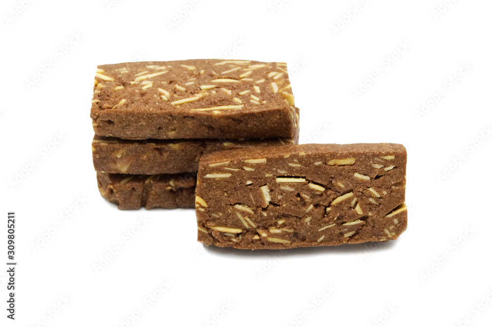 Biscuits cracker homemade, Square .and thick design, Sliced almond cookies and sweet flavored. Isolated on white background. Biscuits cracker homemade, Square .and thick design, Sliced almond cookies and sweet flavored. Isolated on white background.
