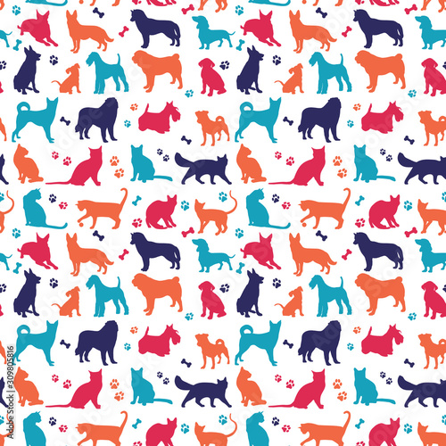 Fototapeta Naklejka Na Ścianę i Meble -  Set of nicecolors cats and dogs background illustration. Animal collection. seamless pattern.