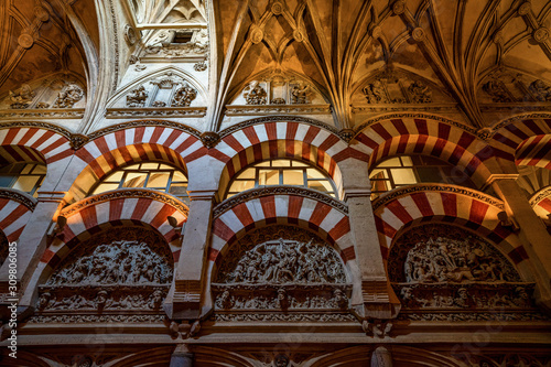 Moorish architecture inside the Mezquita Cathedral in Cordoba  Andalusia  Spain