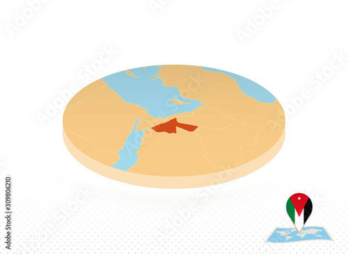 Jordan map designed in isometric style, orange circle map.