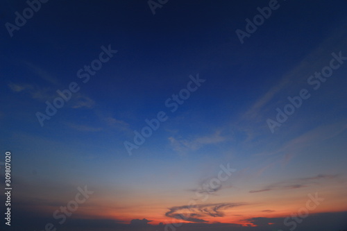 The beautiful light of the sunset at the sea. Mae Ramphueng Beach, Taphong Subdistrict, Mueang Rayong District, Rayong Province, Thailand