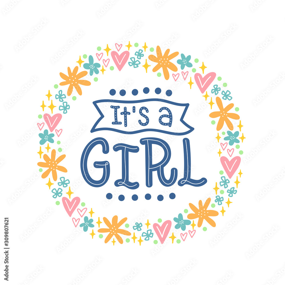 Vector illustration of It's a Girl text Vector illustration of It's a Girl text