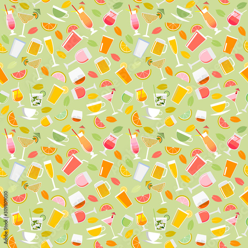seamless colorful summer drinks pattern illustration vector