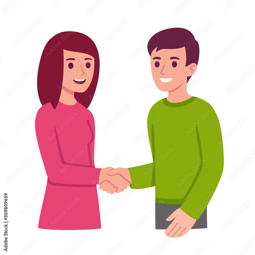 Obraz premium Cartoon man and woman shaking hands