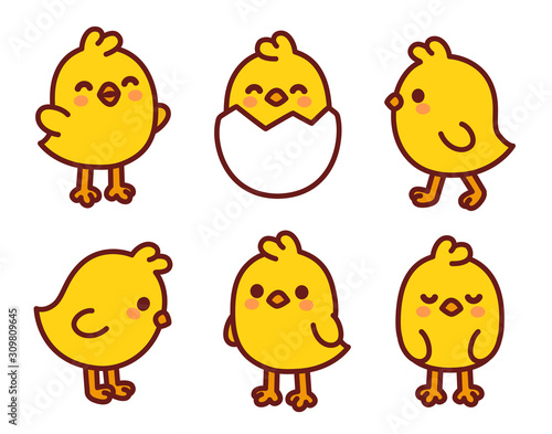Print op canvas Cute cartoon baby chicken set