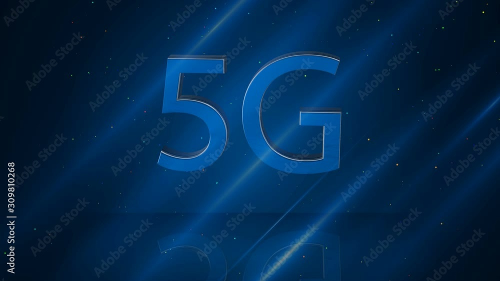 5G generation fast broadband wireless network technology. Animation metal text on gradient background in blue color. 3D rendering 5G generation fast broadband wireless network technology. Animation metal text on gradient background in blue color. 3D rendering