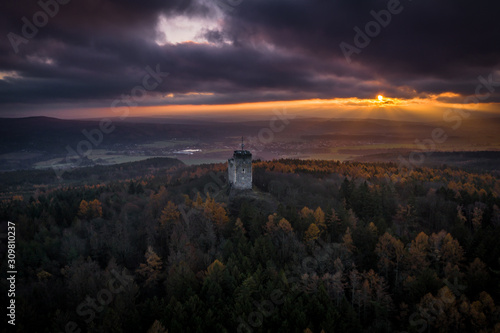 Radyne Castle is a castle situated on a hill of the same name, near the town of Stary Plzenec, in the Pilsner Region of the Czech Republic. Radyne, like the similarly conceived Kasperk. © Marek