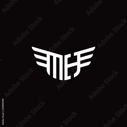 MH logo monogram emblem shape with wings style ribbon design template