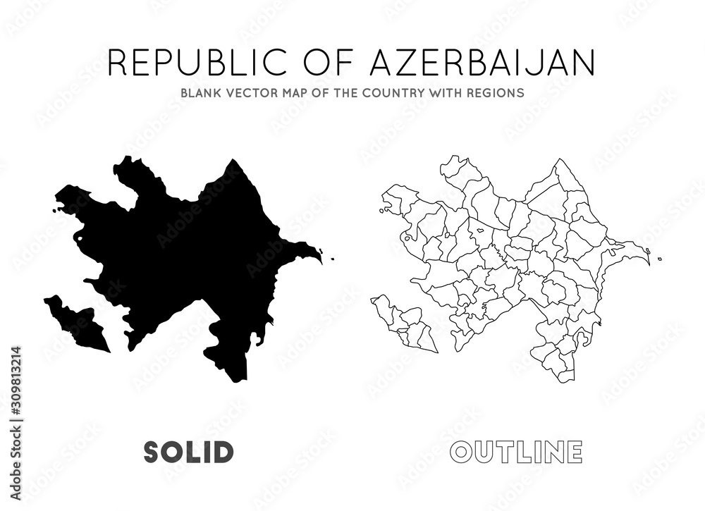 Azerbaijan map. Blank vector map of the Country with regions. Borders of Azerbaijan for your infographic. Vector illustration.