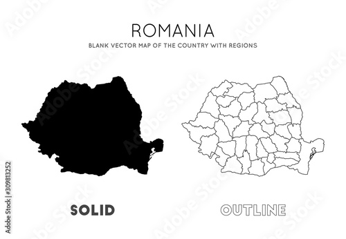 Romania map. Blank vector map of the country with regions. Borders of Romania for your infographic. Vector illustration.