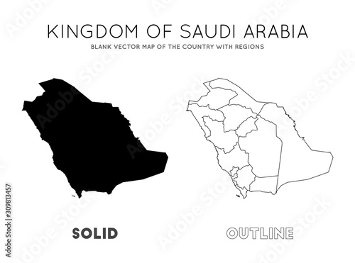 Saudi Arabia map. Blank vector map of the country with regions. Borders of Saudi Arabia for your infographic. Vector illustration.