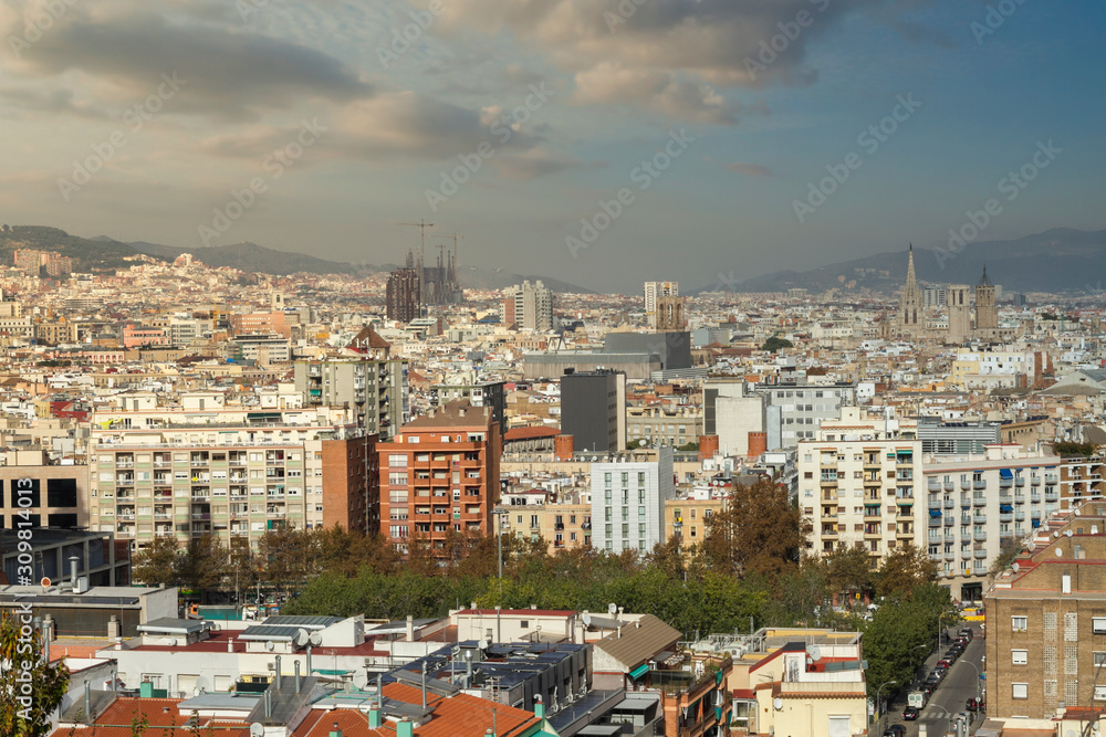 Naklejka premium top view of the ancient streets of the city of Barcelona.