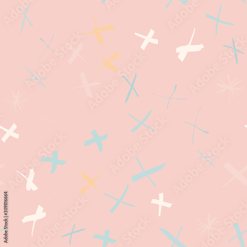 Pastel color abstract shapes seamless pattern with hand drawn texture background.