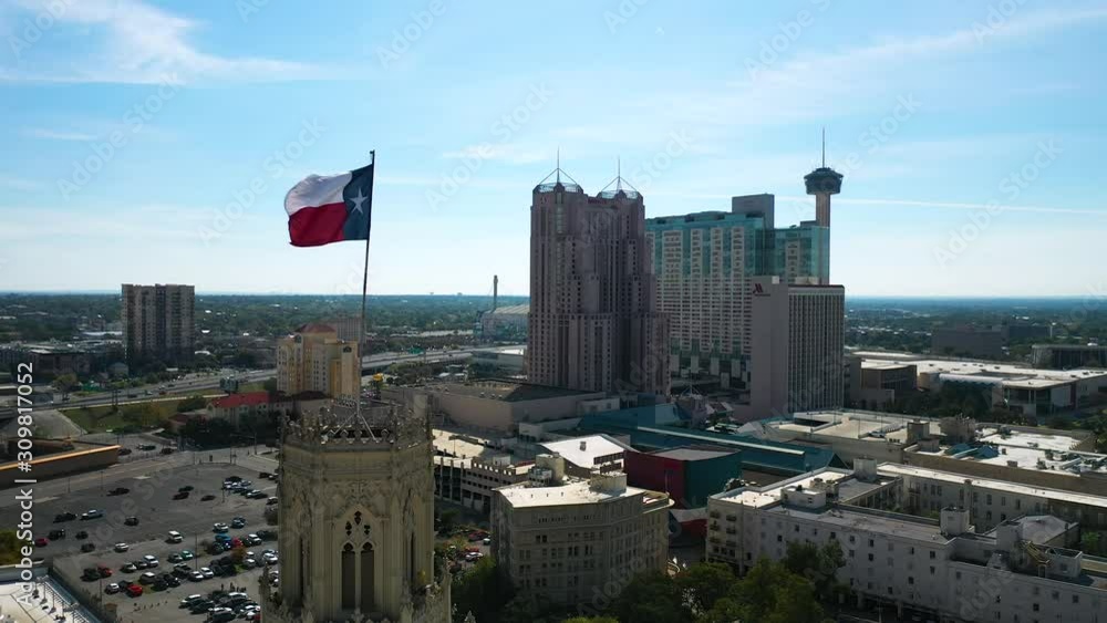 4K San Antonio Tower of the Americas Texas State Flag Texas Flag Afternoon