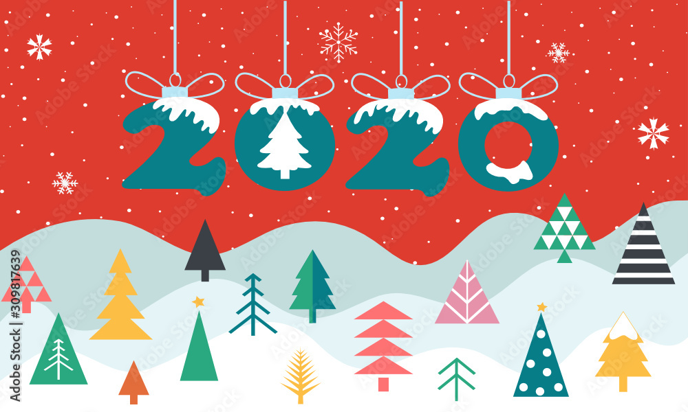 Cartoon happy new year, 2020 greeting card. Winter christmas holiday background Cartoon happy new year, 2020 greeting card. Winter christmas holiday background