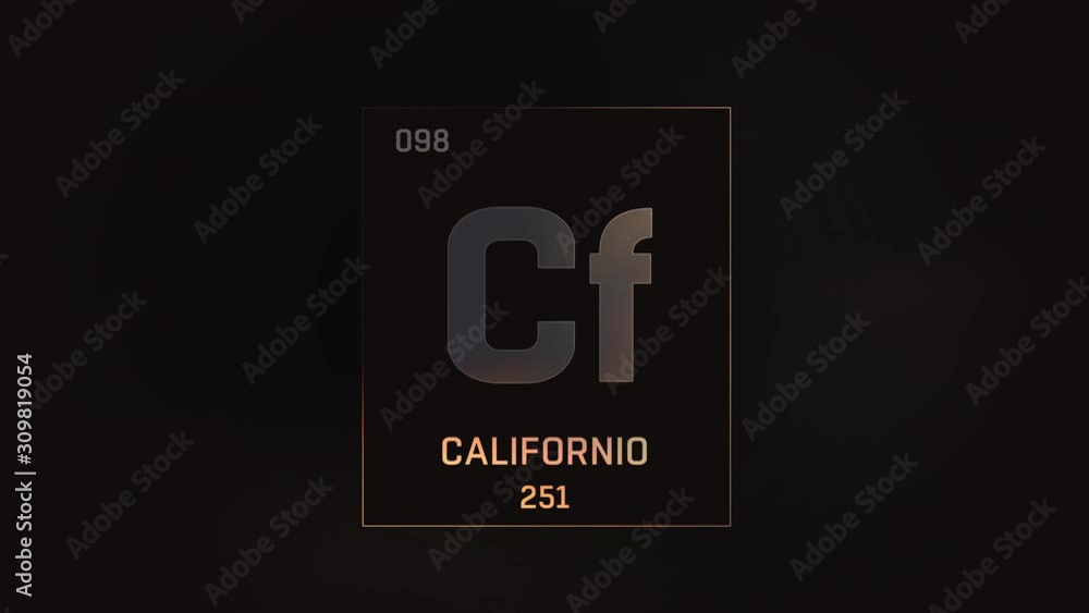 Californium as Element 98 of the Periodic Table. Seamlessly looping 3D animation on grey illuminated atom design background with orbiting electrons. Name, atomic weight, element number in Spanish lang Californium as Element 98 of the Periodic Table. Seamlessly looping 3D animation on grey illuminated atom design background with orbiting electrons. Name, atomic weight, element number in Spanish lang