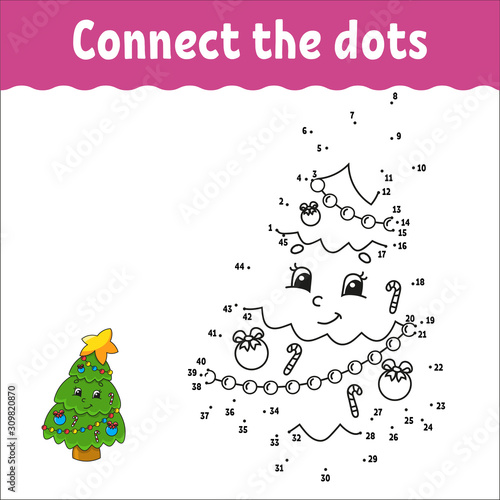 Dot to dot. Draw a line. Handwriting practice. Learning numbers for kids. Activity worksheet. With answer. Game for toddler. Isolated vector illustration. Cute character. Cartoon style.