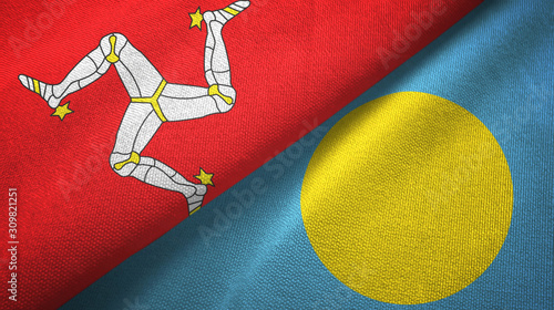 Isle of Mann and Palau two flags textile cloth, fabric texture