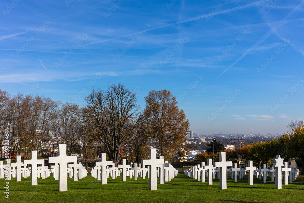 Suresnes, France, burial sites in the Suresnes American military cemetery and memorial for soldiers from World Wars One and Two