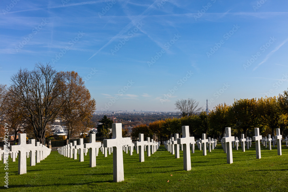 Suresnes, France, burial sites in the Suresnes American military cemetery and memorial for soldiers from World Wars One and Two