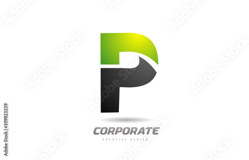 black green logo letter P alphabet design icon for business