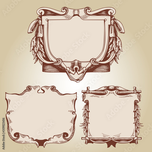 Cartouche for an old geographical map. Ancient frame for the signature. Baroque, Rococo style. Hand-drawn sketch vector