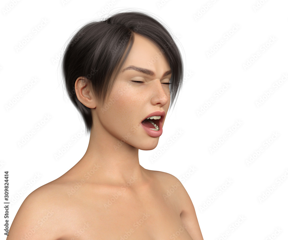 Woman Surprised Portrait on Isolated White, 3D Rendering Woman Surprised Portrait on Isolated White, 3D Rendering