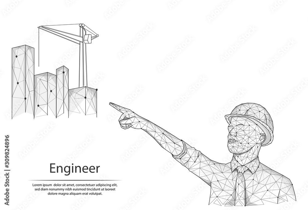 Abstract image Engineer in the form of lines and dots, consisting of ...