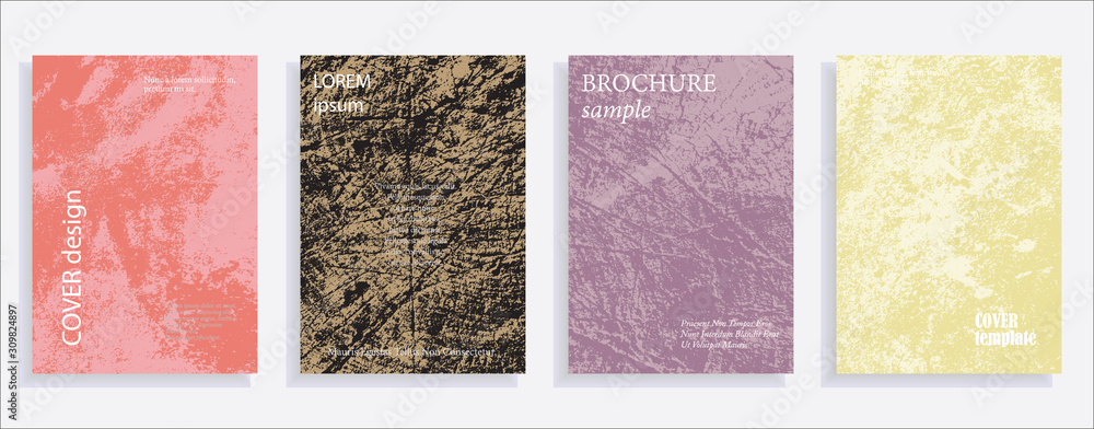 Minimalistic cover design templates. Set of layouts for covers of books, albums, notebooks, reports, magazines. Vintage texture gradient effect, flat modern abstract design. Grunge mock-up texture