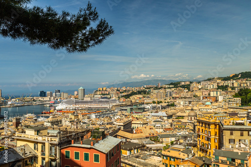 View of Genoa, cityscape of historical centre and the port, Liguria, Italy.
