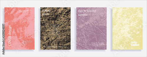 Minimalistic cover design templates. Set of layouts for covers of books, albums, notebooks, reports, magazines. Vintage texture gradient effect, flat modern abstract design. Grunge mock-up texture