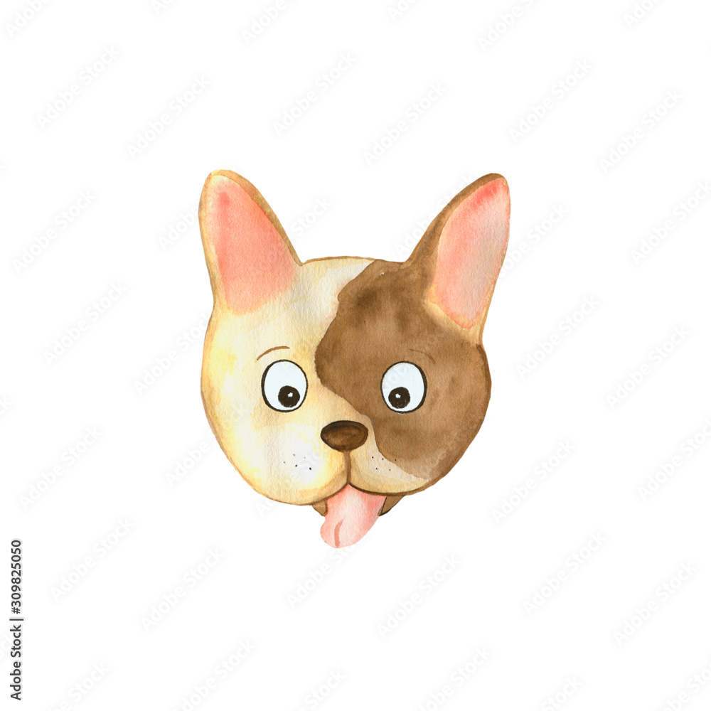 Watercolor illustration of a dog face. Hand-drawn with watercolors and suitable for all types of design Watercolor illustration of a dog face. Hand-drawn with watercolors and suitable for all types of design
