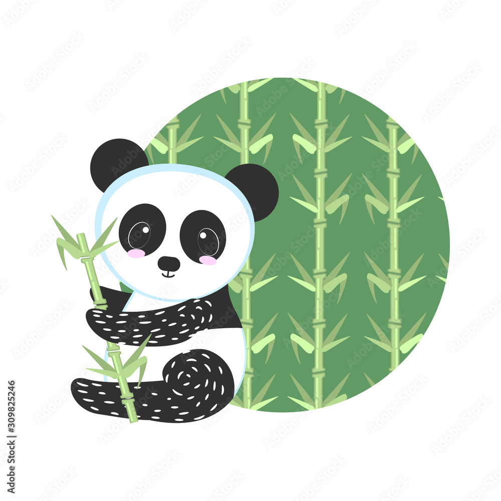 Small Panda bear with bamboo on the background of the bamboo forest. Vector Small Panda bear with bamboo on the background of the bamboo forest. Vector